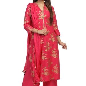 Biba Pink Straight Cotton Suit Set